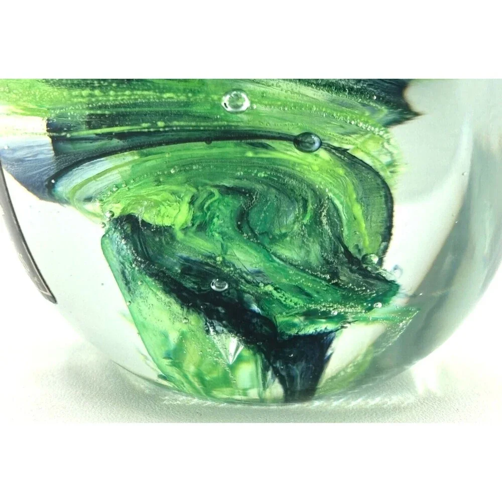 Kerry Glass Art Blown Glass Paperweight Owl‎ Green Swirl Hand Made in Ireland